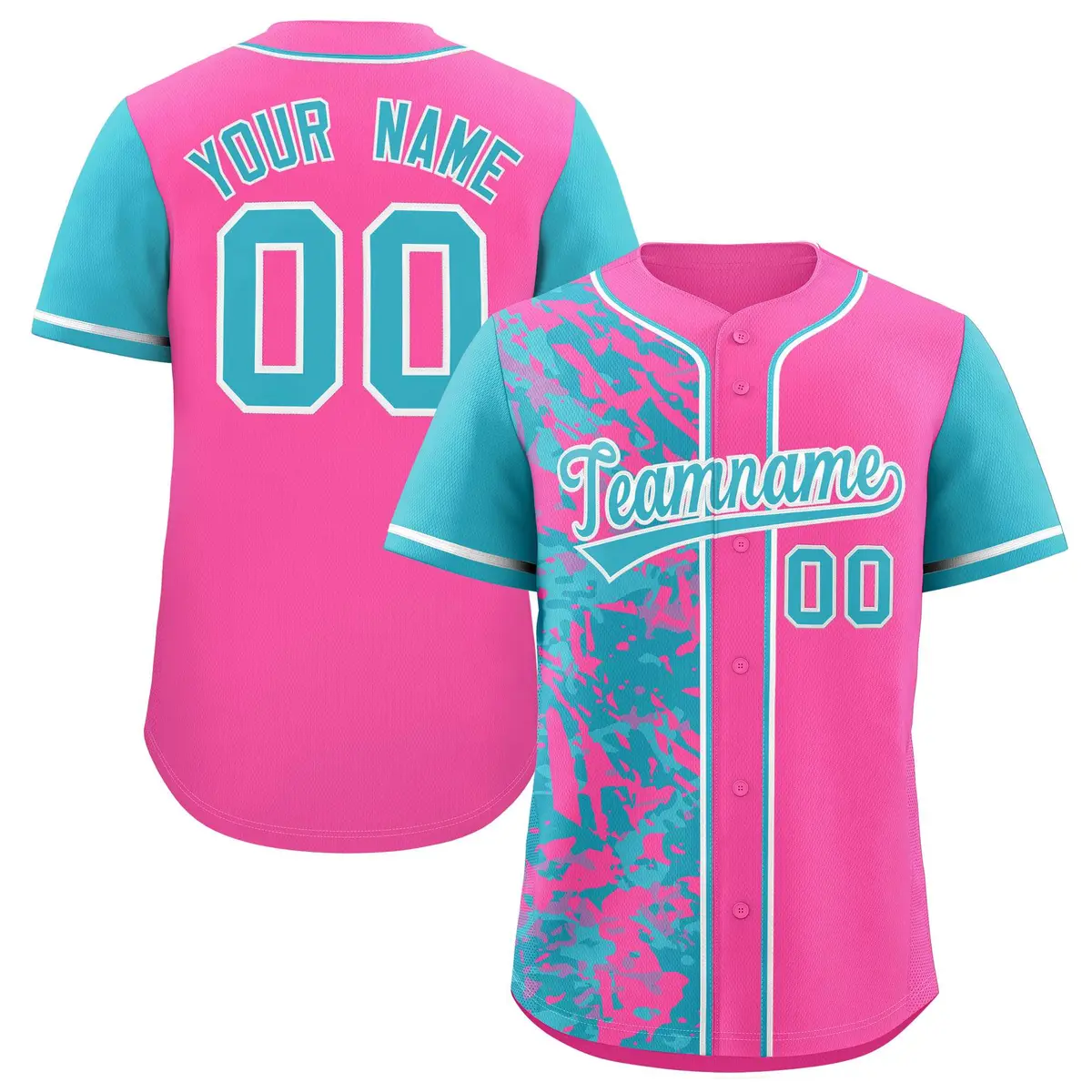 Pink Sky Blue Split Graffiti Raglan Sleeve Baseball Jersey