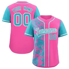 Pink Sky Blue Split Graffiti Raglan Sleeve Baseball Jersey 1