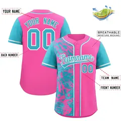 Pink Sky Blue Split Graffiti Raglan Sleeve Baseball Jersey 2