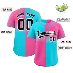 Pink Sky Blue Symmetrical Gradient Authentic Baseball Jersey 2