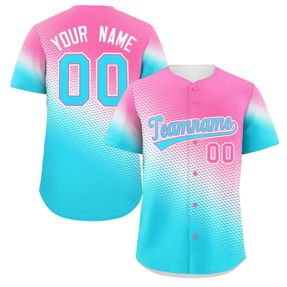 Pink Sky Blue Tiny Spot Gradient Authentic Baseball Jersey