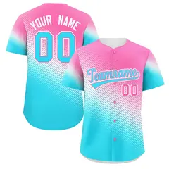 Pink Sky Blue Tiny Spot Gradient Authentic Baseball Jersey