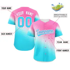 Pink Sky Blue Tiny Spot Gradient Authentic Baseball Jersey 2