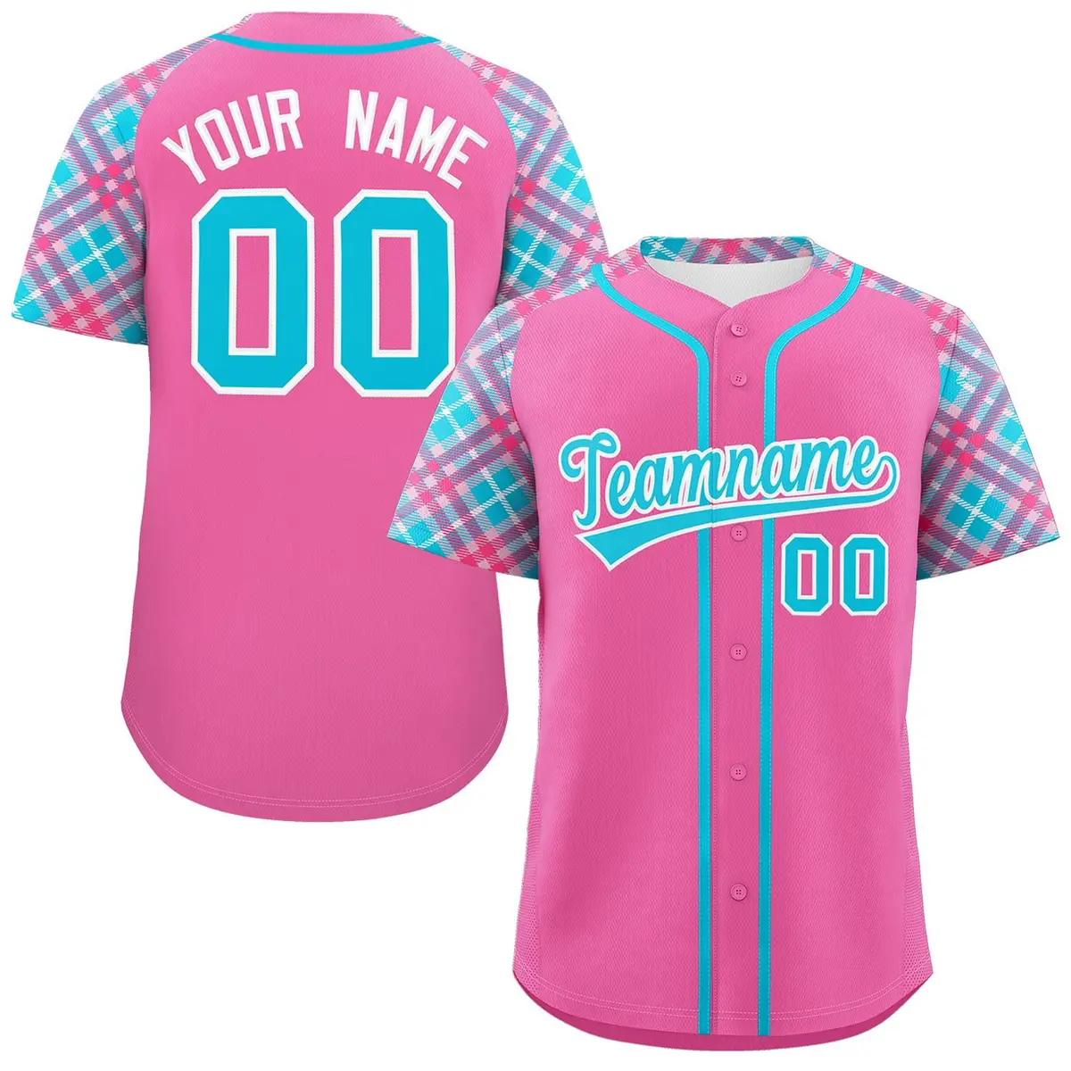 Pink Sky Blue-White Raglan Sleeves Authentic Baseball Jersey