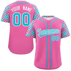 Pink Sky Blue-White Raglan Sleeves Authentic Baseball Jersey 1