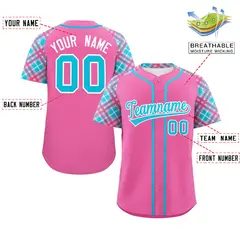 Pink Sky Blue-White Raglan Sleeves Authentic Baseball Jersey 2