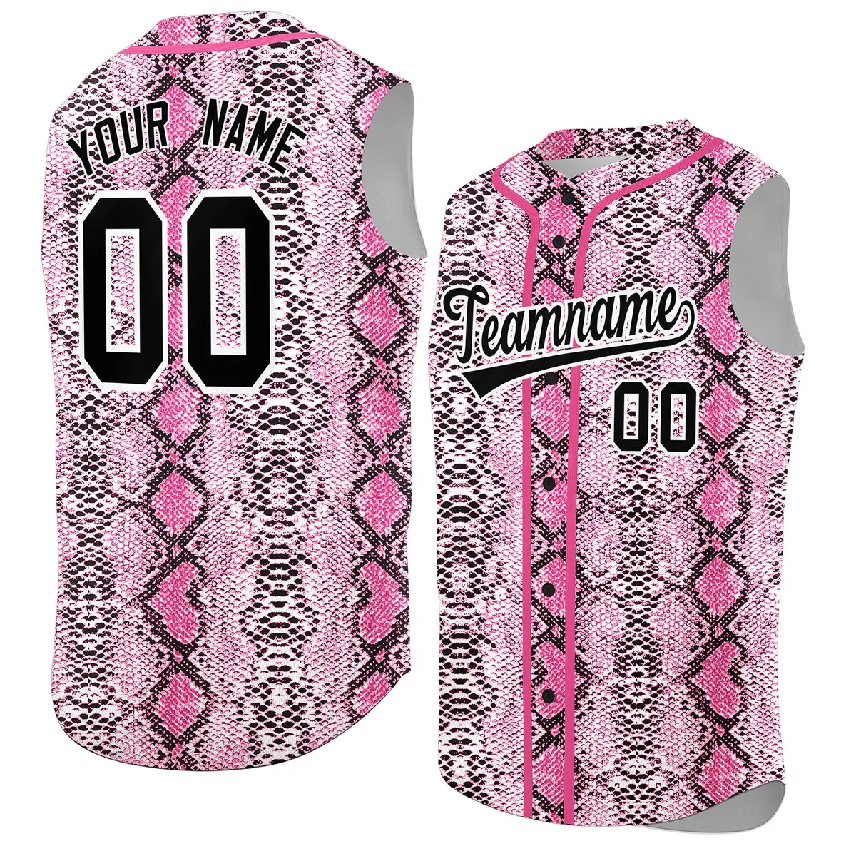 Pink Snakeskin Pattern Sleeveless Baseball Jersey