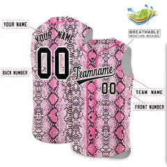 Pink Snakeskin Pattern Sleeveless Baseball Jersey 2