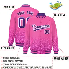 Pink Sparkle-Effect Varsity Full-Snap Letterman Baseball Jacket 2