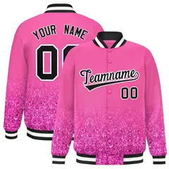 Pink Sparkle-Effect Varsity Full-Snap Letterman Baseball Jacket