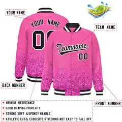 Pink Sparkle-Effect Varsity Full-Snap Letterman Baseball Jacket 2