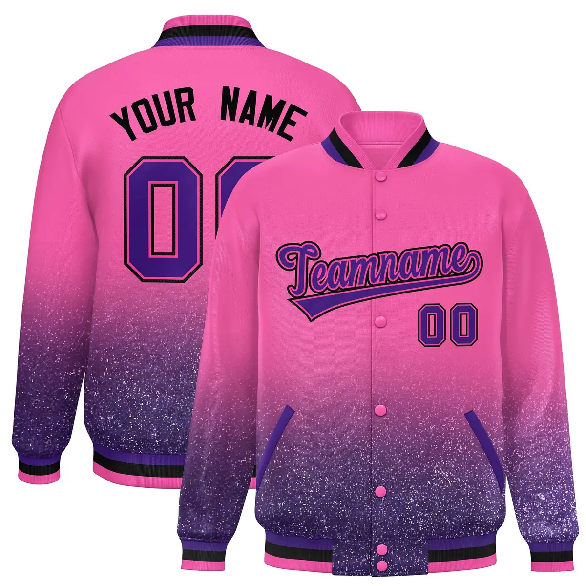 Pink Sparkle-Effect Varsity Full-Snap Letterman Baseball Jacket