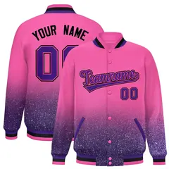 Pink Sparkle-Effect Varsity Full-Snap Letterman Baseball Jacket