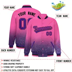 Pink Sparkle-Effect Varsity Full-Snap Letterman Baseball Jacket 2