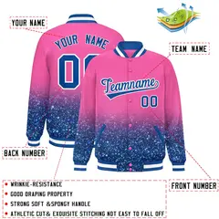 Pink Sparkle-Effect Varsity Full-Snap Letterman Baseball Jacket 2