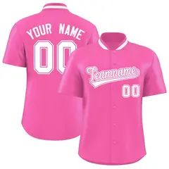 Pink Stand Collar Classic Authentic Baseball Jersey 1
