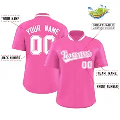 Pink Stand Collar Classic Authentic Baseball Jersey 2