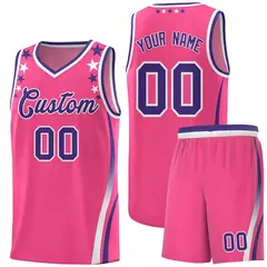 Pink Star Pattern Color Block Shoulders Basketball Jersey