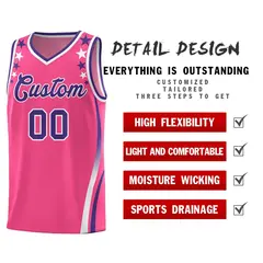 Pink Star Pattern Color Block Shoulders Basketball Jersey 2