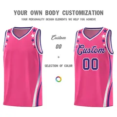 Pink Star Pattern Color Block Shoulders Basketball Jersey 3