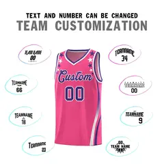 Pink Star Pattern Color Block Shoulders Basketball Jersey 4