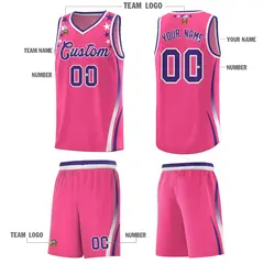 Pink Star Pattern Color Block Shoulders Basketball Jersey 5