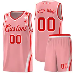 Pink Star Pattern Color Block Shoulders Basketball Jersey