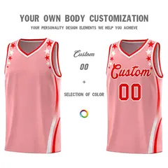Pink Star Pattern Color Block Shoulders Basketball Jersey 3