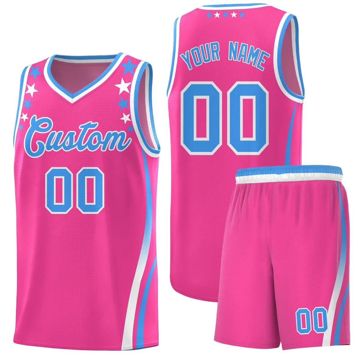 Pink Star Pattern Color Block Shoulders Basketball Jersey