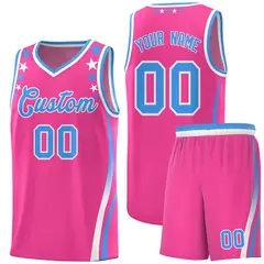 Pink Star Pattern Color Block Shoulders Basketball Jersey