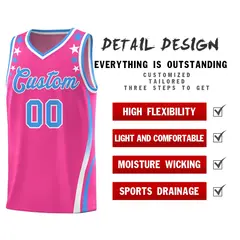 Pink Star Pattern Color Block Shoulders Basketball Jersey 2
