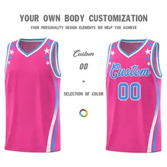 Pink Star Pattern Color Block Shoulders Basketball Jersey 3
