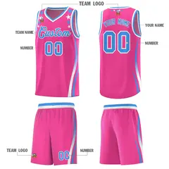 Pink Star Pattern Color Block Shoulders Basketball Jersey 5