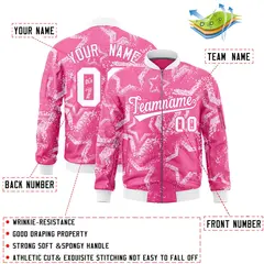 Pink Star Pattern Varsity Full-Zip Letterman Bomber Jacket 2