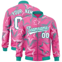 Pink Star Pattern Varsity Full-Zip Letterman Bomber Jacket