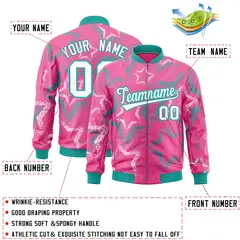 Pink Star Pattern Varsity Full-Zip Letterman Bomber Jacket 2