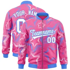 Pink Star Pattern Varsity Full-Zip Letterman Bomber Jacket