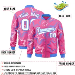 Pink Star Pattern Varsity Full-Zip Letterman Bomber Jacket 2