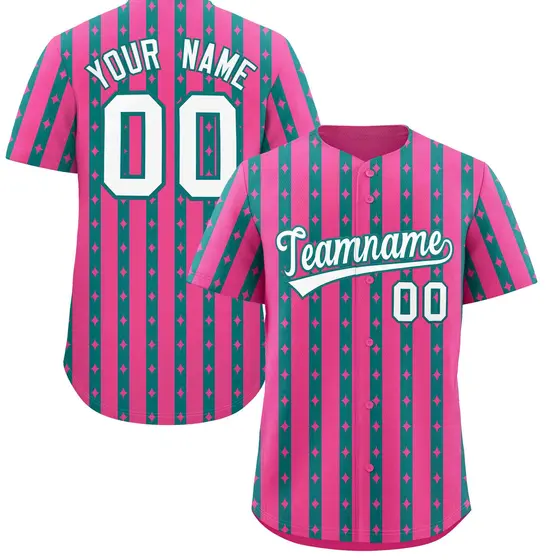Pink Teal Thick Striped Star Pattern Baseball Jersey