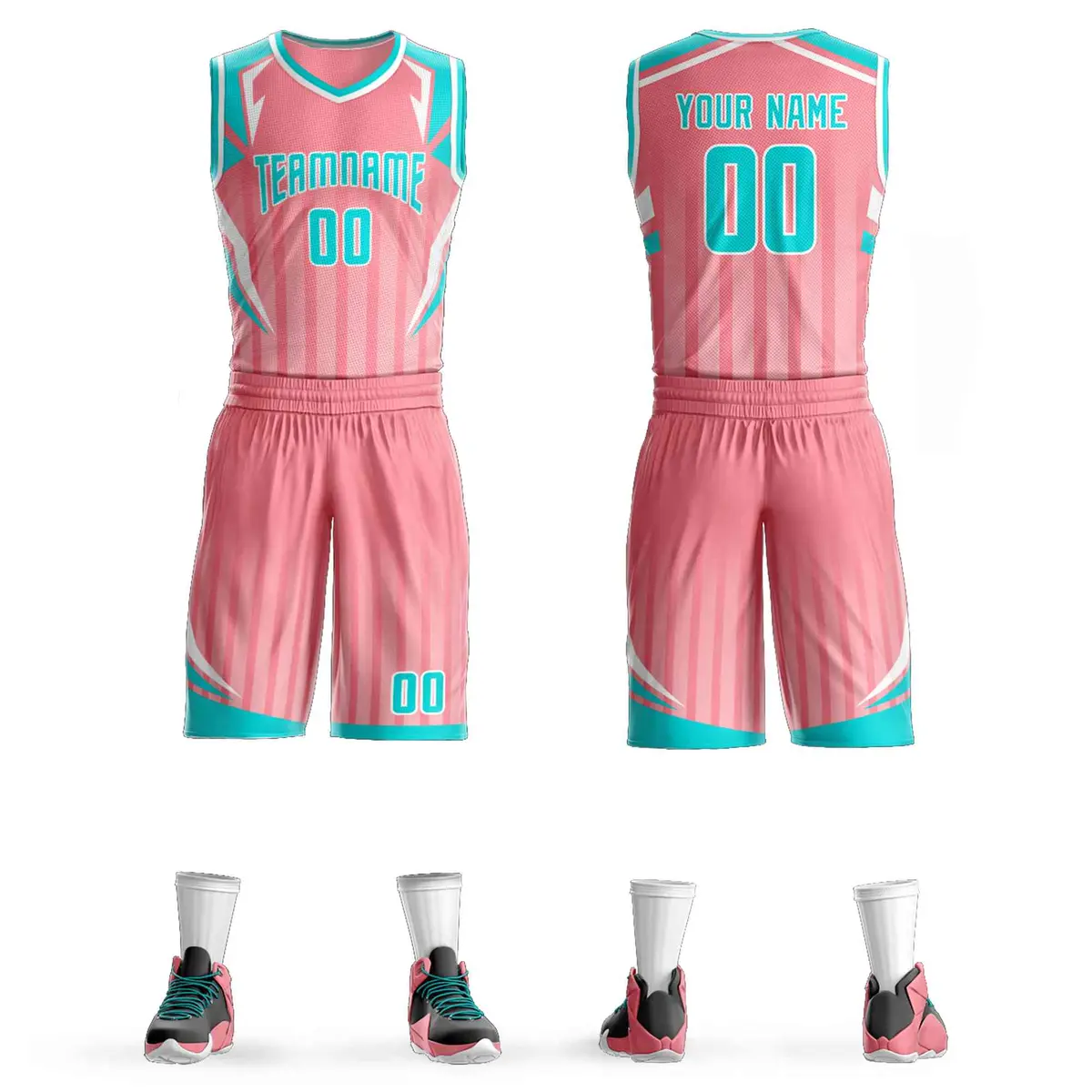 Pink Teal-White Graffiti Angular Element Basketball Jersey