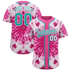 Pink Tie-Dye Graffiti Authentic Baseball Jersey 1