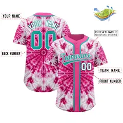 Pink Tie-Dye Graffiti Authentic Baseball Jersey 2