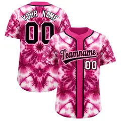 Pink Tie-Dye Graffiti Authentic Baseball Jersey 1