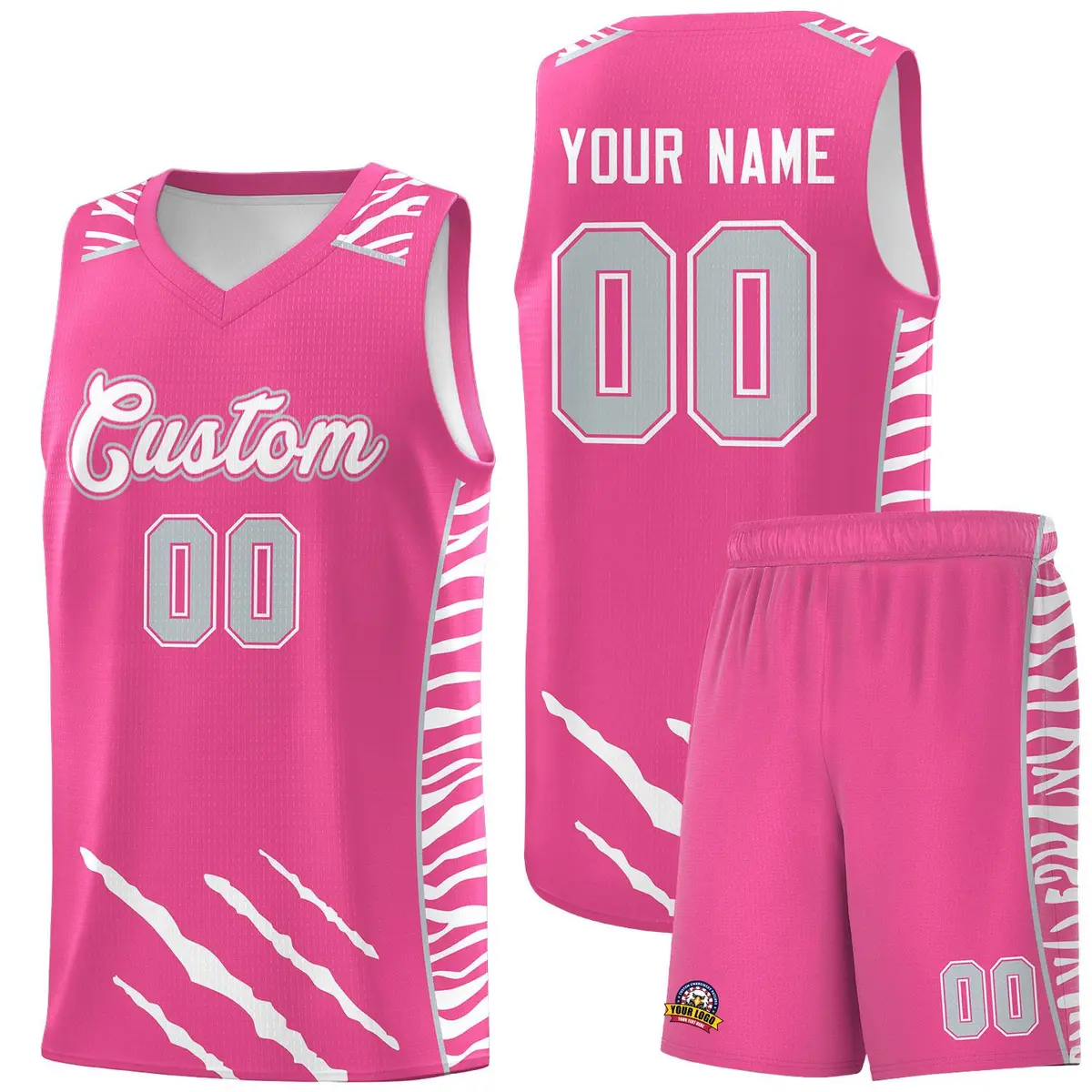 Pink Tiger Claw Pattern Basketball Jersey Sports Uniform