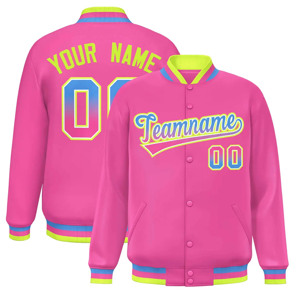 Pink Varsity Full-Snap Gradient Font Letterman Jacket