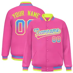 Pink Varsity Full-Snap Gradient Font Letterman Jacket 1