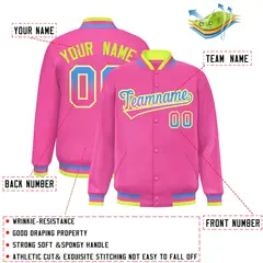 Pink Varsity Full-Snap Gradient Font Letterman Jacket 2