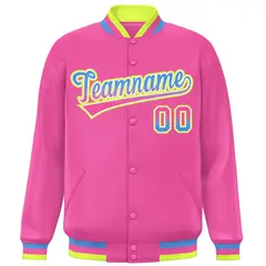 Pink Varsity Full-Snap Gradient Font Letterman Jacket 3
