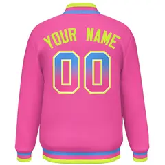 Pink Varsity Full-Snap Gradient Font Letterman Jacket 4