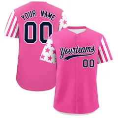 Pink White American Flag Raglan Baseball Jersey